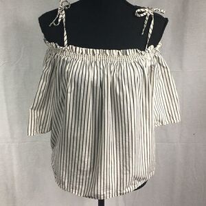 H&M size 6 white blue stripe angel sleeved crop top elastic scoop neck tie strap